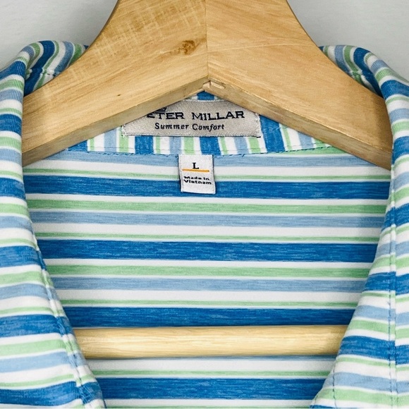 Peter Millar Crown Blue Striped Summer Comfort Polo L - Picture 6 of 7